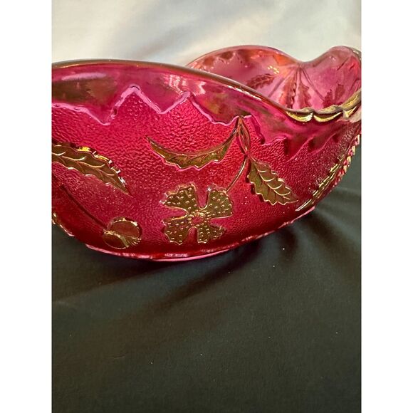 VINTAGE Delaware US GLASS Pink Rose Stain Fruit BANANA Bowl Gold Accent ANTIQUE - Picture 12 of 16